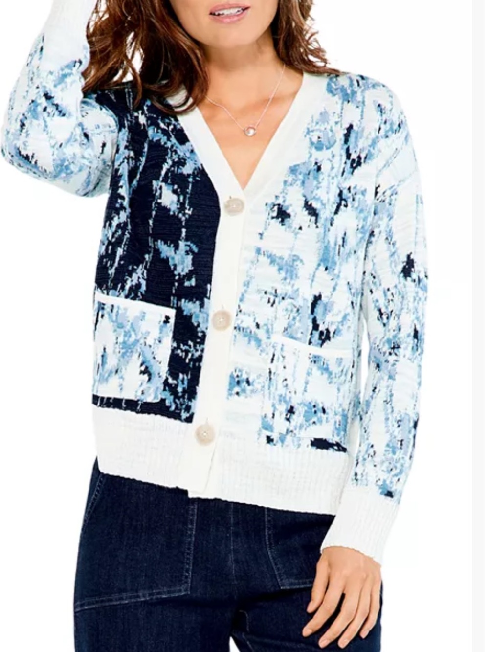 Nic+Zoe Womens  Atlantic Pacific Cardigan White Blue Large